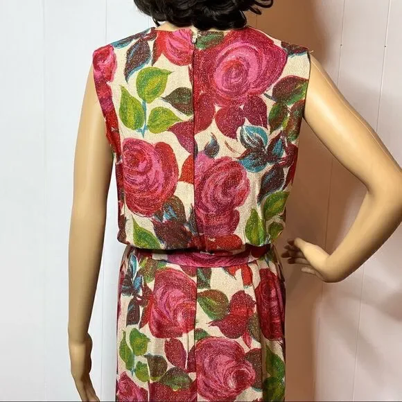 Vintage Floral Belted Sleeveless Shift Dress All Over Print Handmade Size Small - Picture 10 of 10